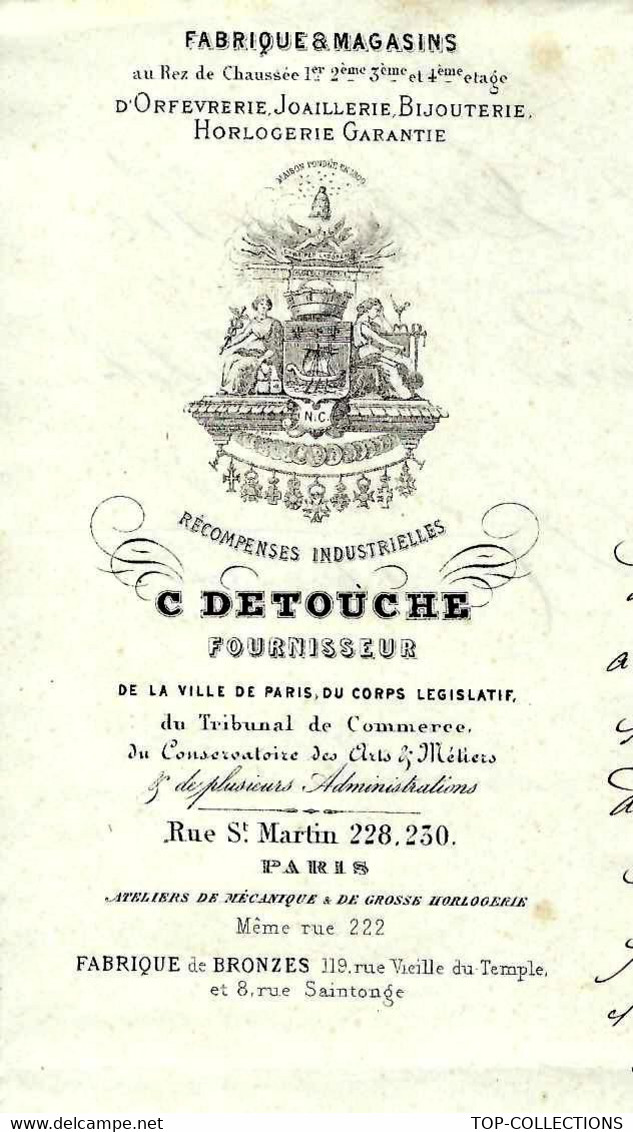 ENTETE C.DETOUCHE BIJOUTIER HORLOGER Paris VOIR HISTORIQUE LETTRE à MM. CURCIER ET ADET Bordeaux V.SCANS - 1800 – 1899