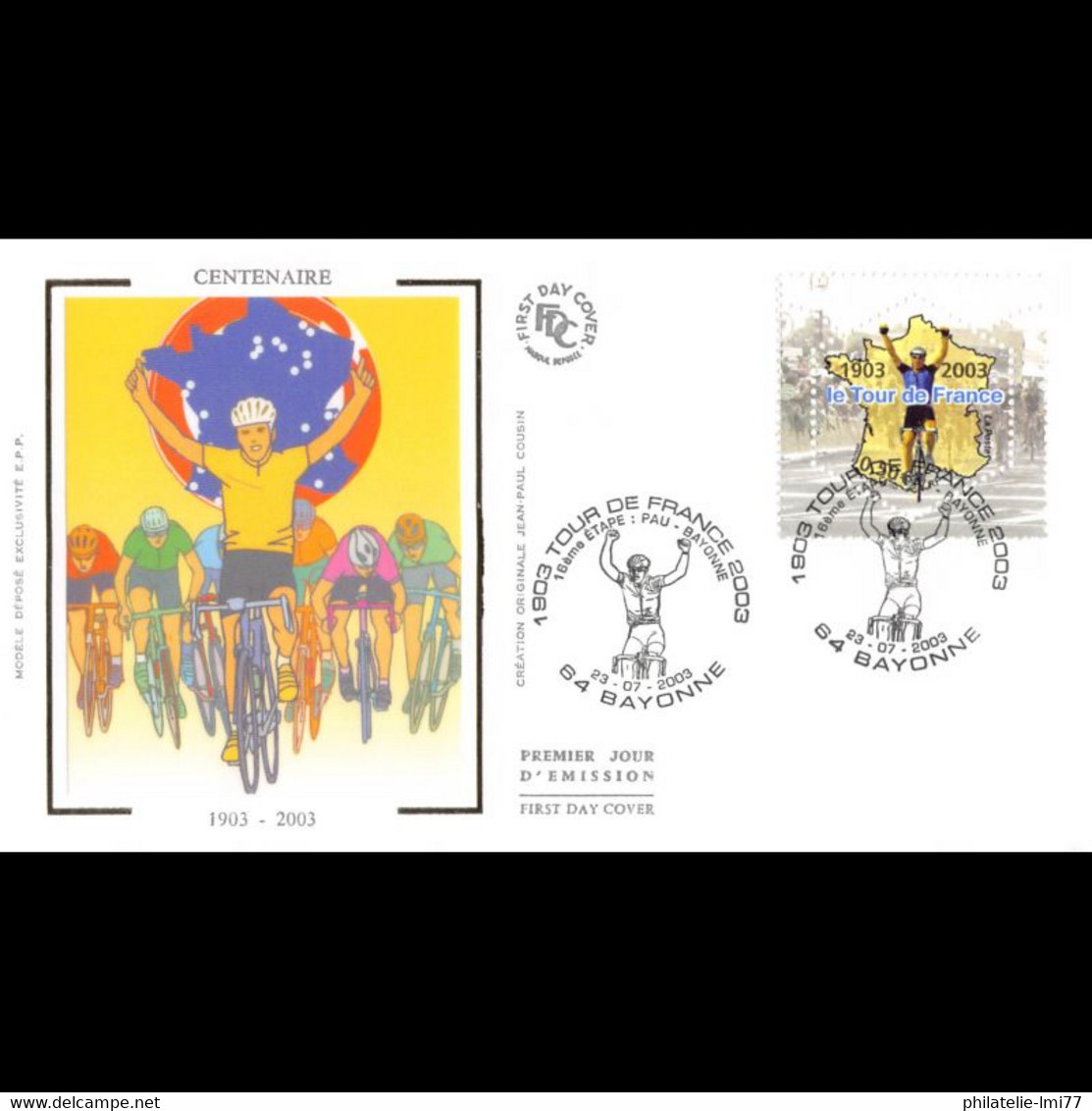 FDC Soie - Tour De France, étape 16 - (3583) - 23/7/2003 Bayonne - 2000-2009