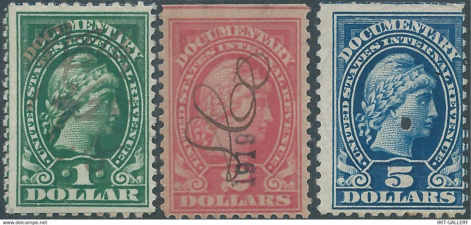 United States,U.S.A,DOCUMENTARY,1919 Inter Revenue 1 & 2 & 5 DOLLARS,Used - Steuermarken