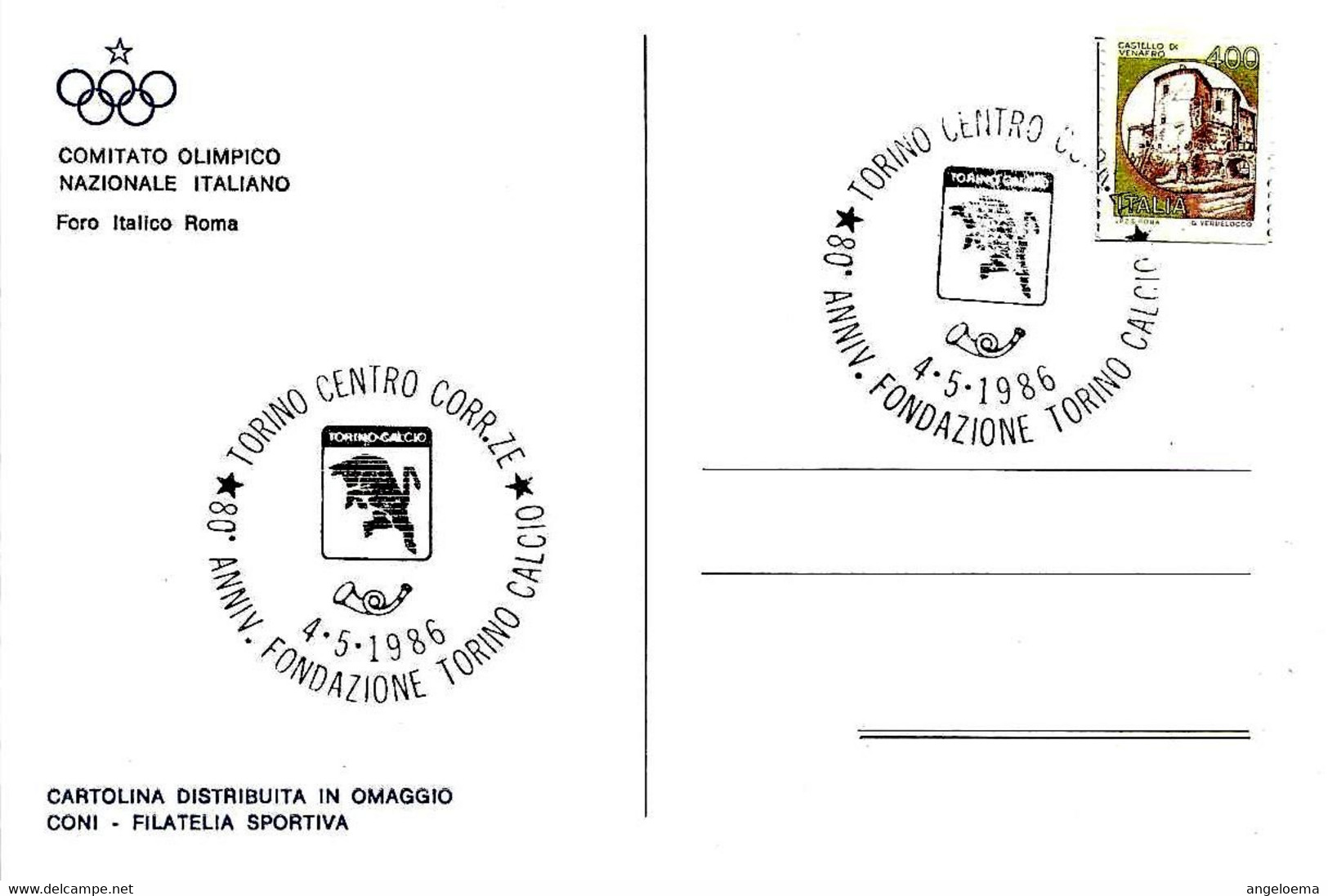 ITALIA  ITALY - 1986 TORINO 80° Fondazione Torino Calcio Su Cartolina Coni Foro Italico  - 7854 - FDC