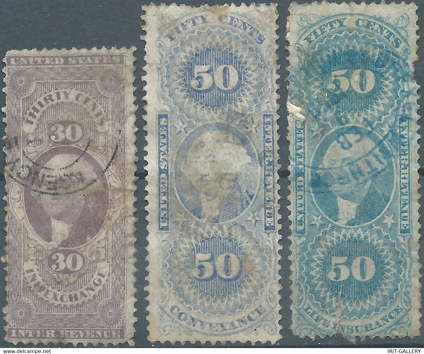 United States,U.S.A,Inter Revenue Stamps Tax-Fiscal 30 & 50 & 50 Cents,Used,some Defects Due To Wear! - Revenues