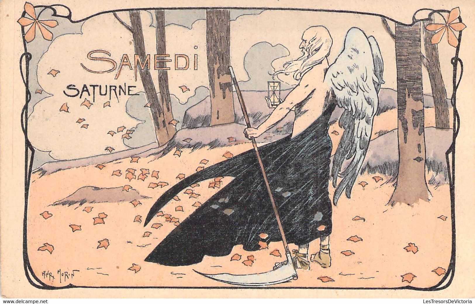 CPA Illustrateur Signé Henri Morin - Samedi Saturne Ange De La Mort Avec Sa Faux - Jour De La Semaine - Morin, Henri