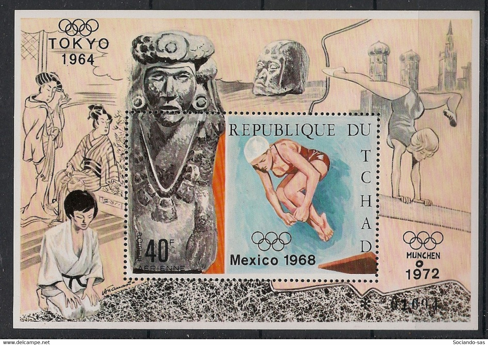 TCHAD - 1970 - Bloc Feuillet BF  N°Mi. 11 - Olympics / Mexico - Neuf Luxe ** / MNH / Postfrisch - High Diving