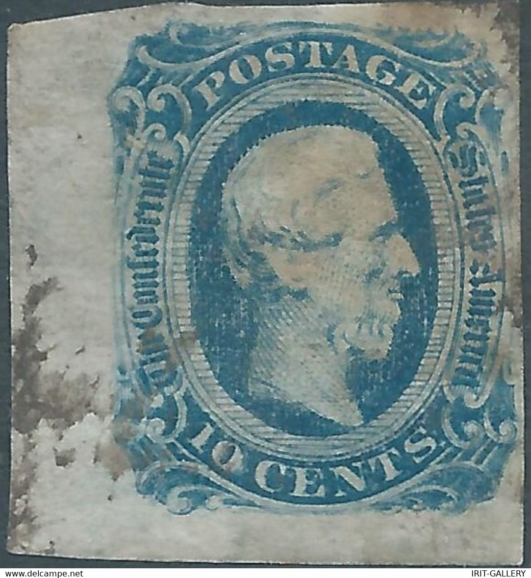 United States,U.S.A,Confederate States,1863 President Jefferson Davis,Filled Corners At Bottom Left & Right,10c:Imperf - 1861-65 Confederate States