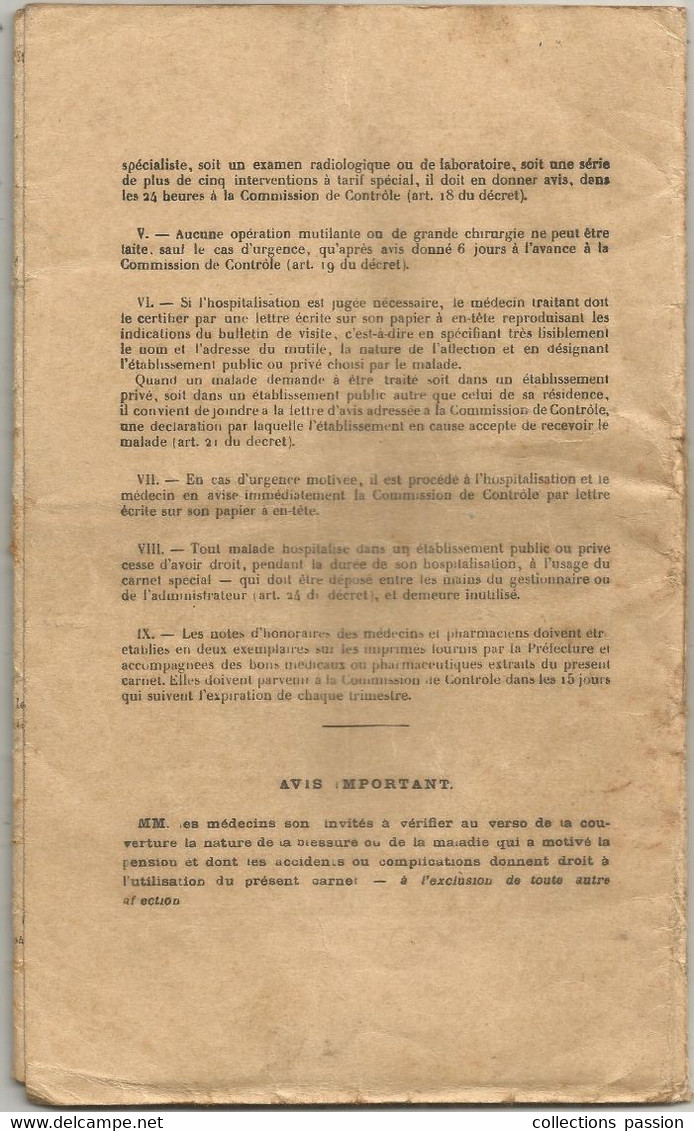 militaria , carnet de bons médicaux et pharmaceutiques ,victimes militaires, Indre et Loire ,BOURGUEIL,  frais fr 3.95 e