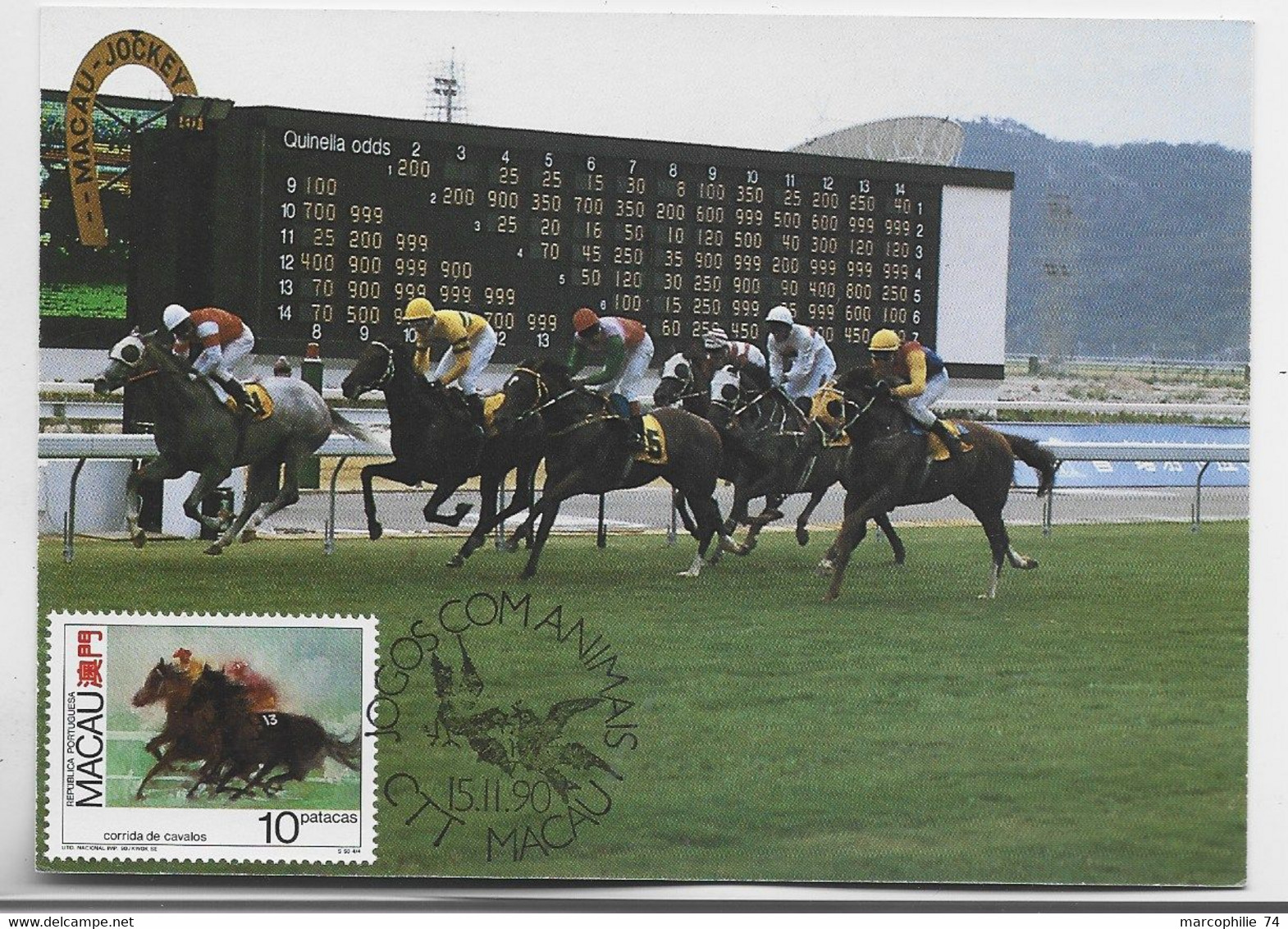 MACAO CARTE MAXIMUM CHEVAL HORSE MACAU 15.II.1990 - Cartes-maximum