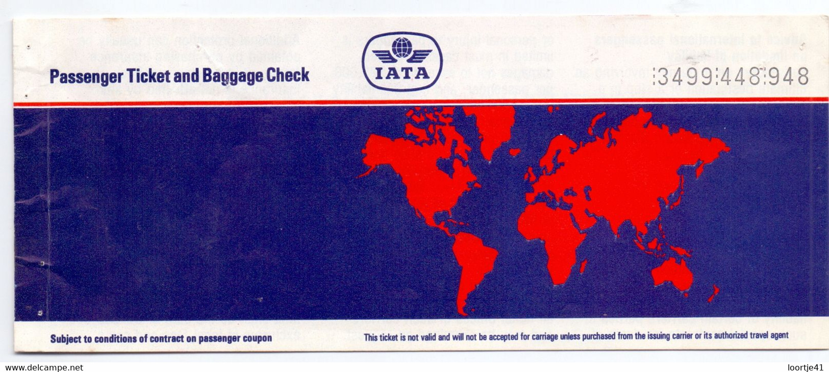 Ticket Luchtvaart Airplane - IATA  - 1988 - Zonder Classificatie