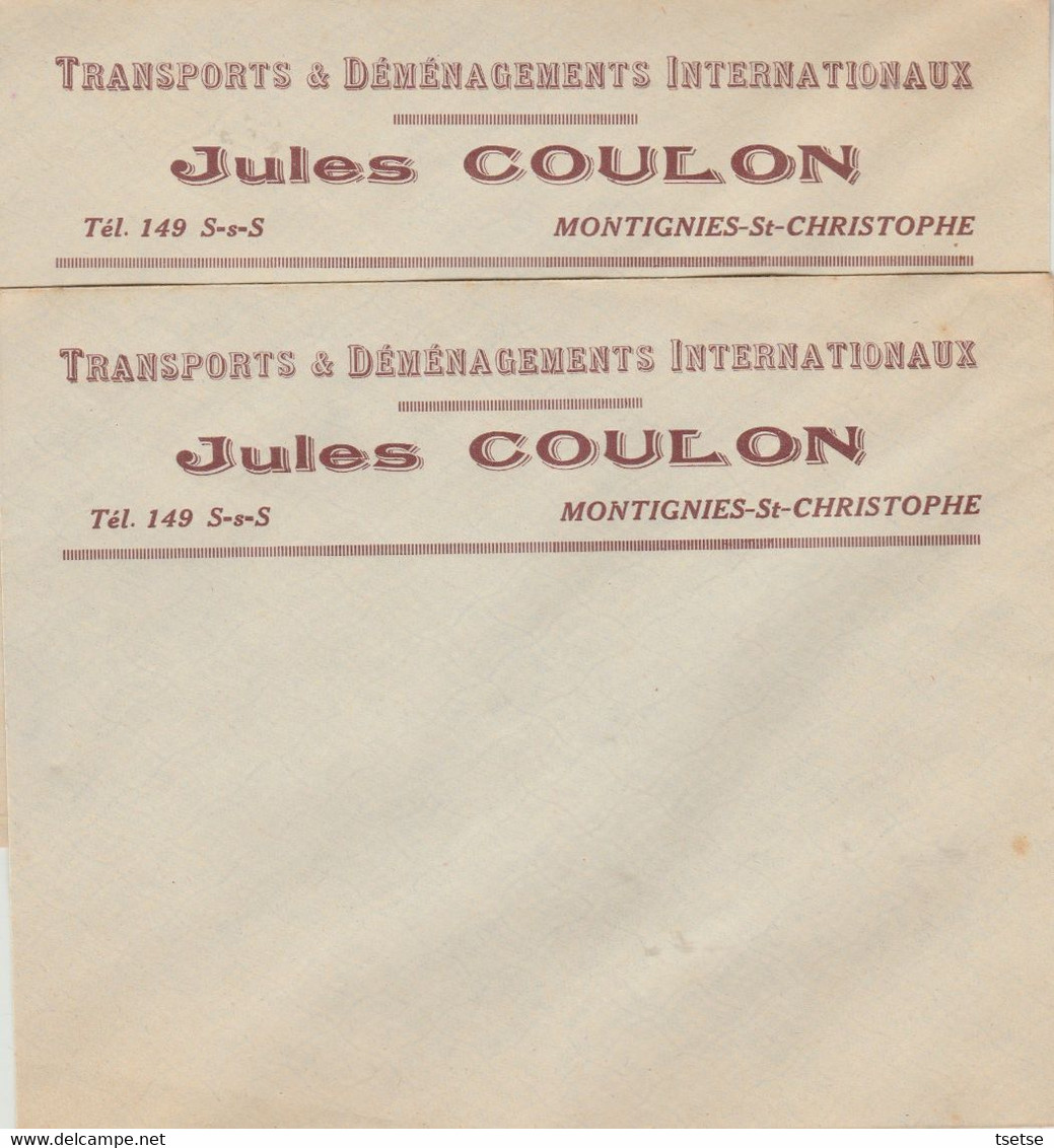 Jules Coulon - Montignies-St-Christophe / Transport & Déménagement Internationnaux - 2 Enveloppes Publicitaires - Pubblicitari