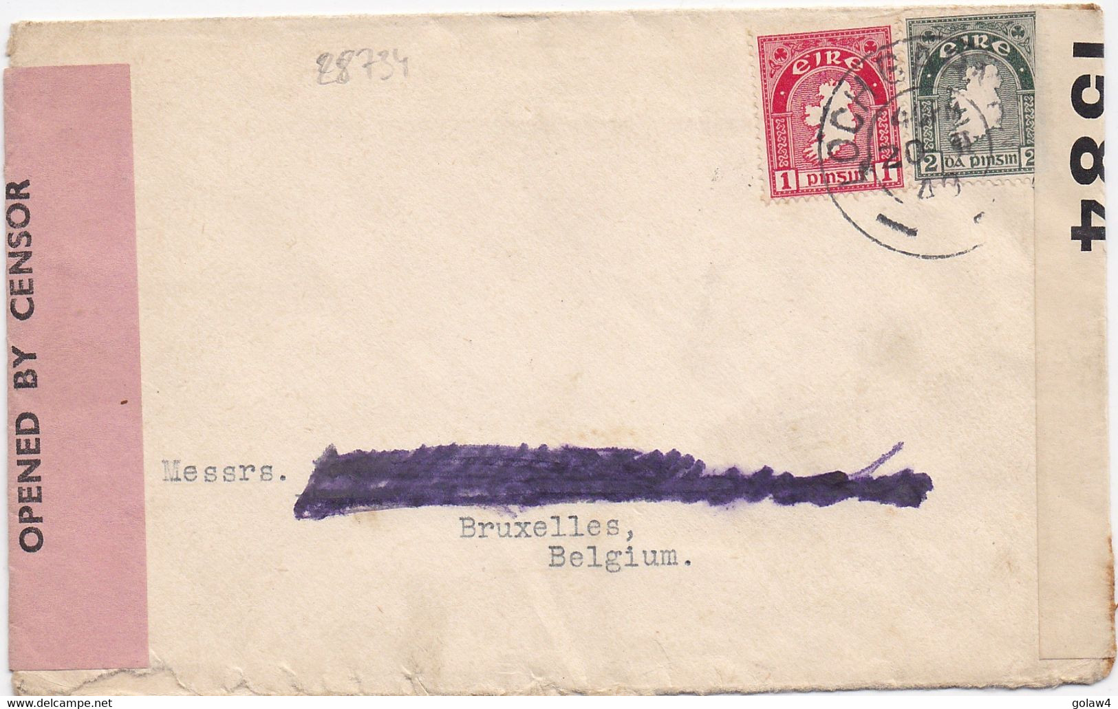 28734# IRLANDE LETTRE CENSURE GAELIQUE AN SCRUDOIR D' OSCAIL OPENED BY CENSOR Obl OCH GA. 1940 BRUXELLES BELGIQUE BELGIE - Covers & Documents