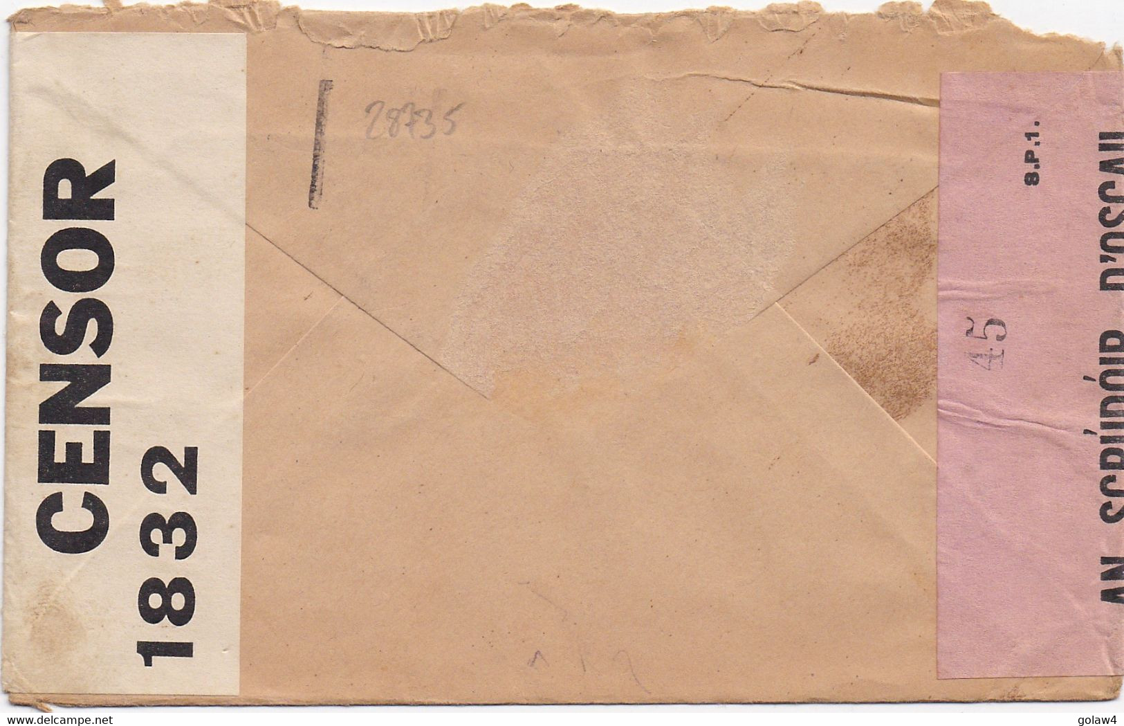 28735# IRLANDE LETTRE CENSURE GAELIQUE AN SCRUDOIR D' OSCAIL OPENED BY CENSOR Obl BAILE ATHA CLIATH 1939 BELGIQUE BELGIE - Storia Postale