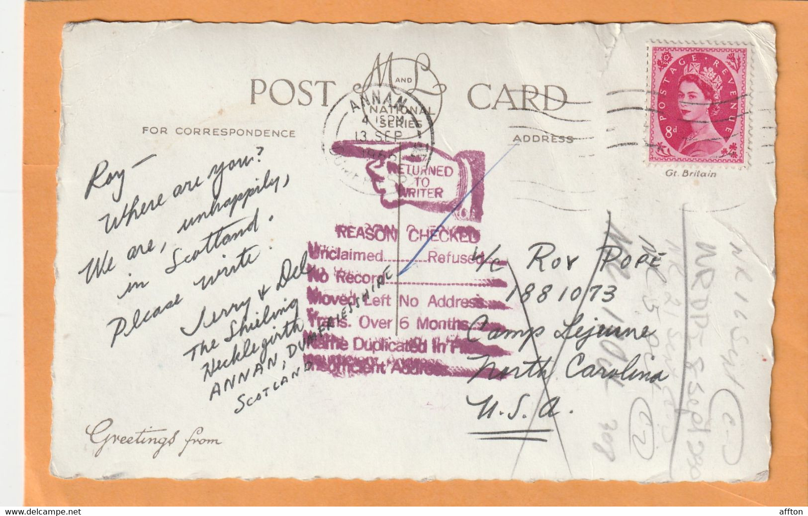 Annan UK 1950 Postcard Returned - Dumfriesshire