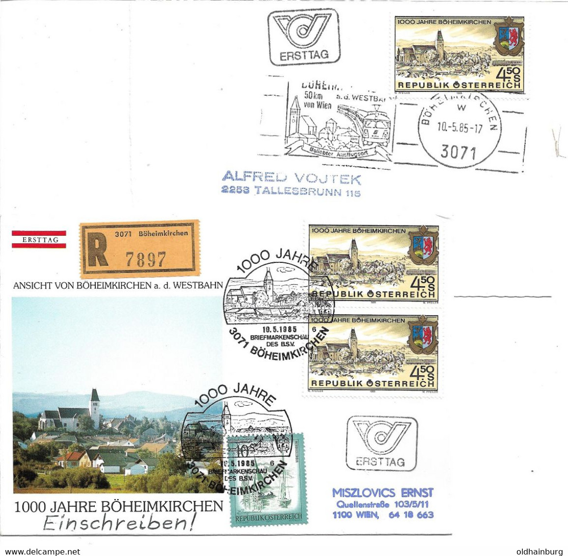 2105e: Österreich 1985, ANK 1843, Böheimkirchen, 2 Gute FDCs - St. Pölten