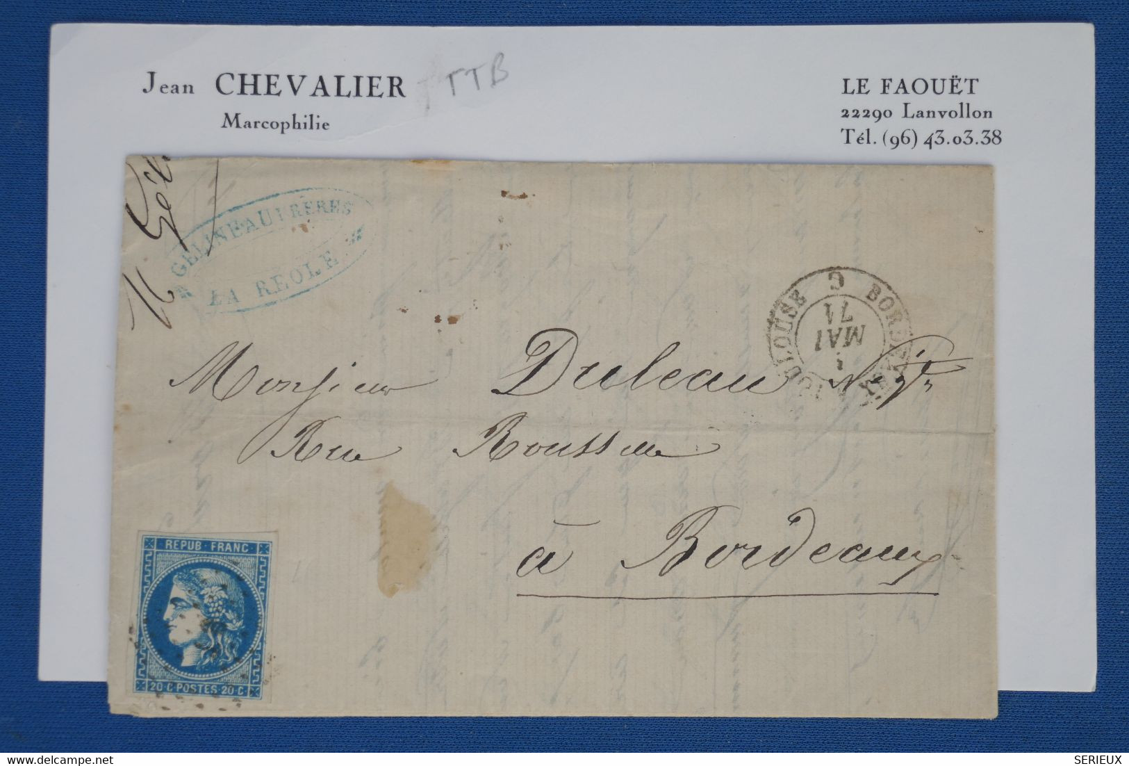 AX17 FRANCE  BELLE LETTRE 1871 LA REOLE   POUR  BORDEAUX  +CERES EMISSION BORDEAUX  ++ AFFRANCH.  INTERESSANT - 1870 Bordeaux Printing