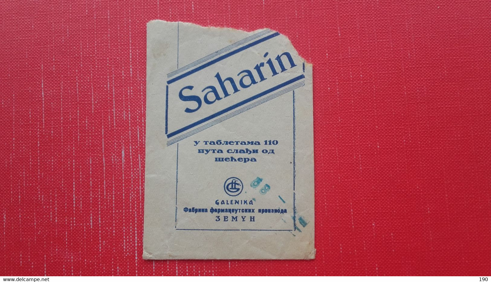 Paper Bag,Galenika-Zemun.Saharin - Supplies And Equipment