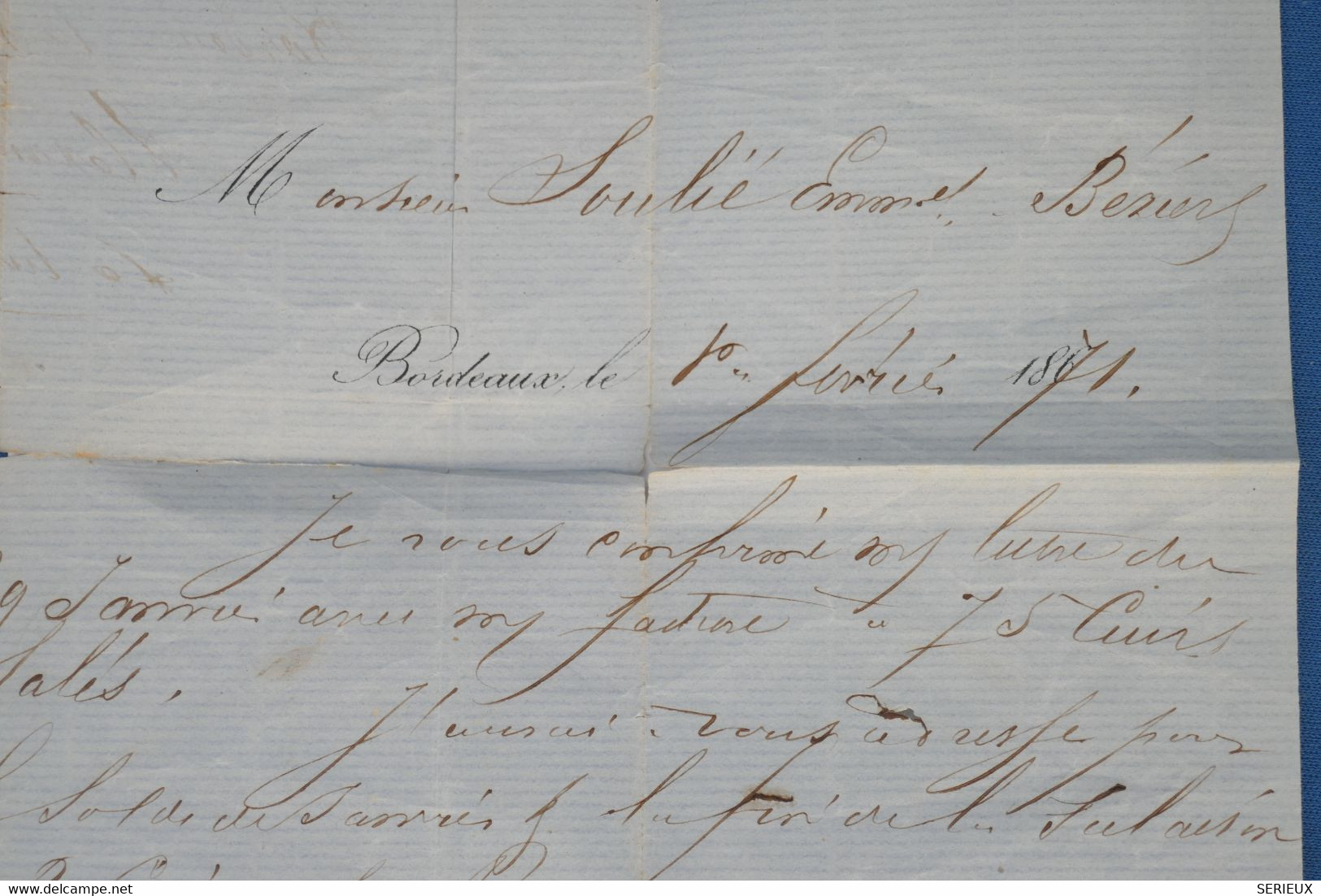 AX17 FRANCE  BELLE LETTRE 1871  BORDEAUX A BEZIERS +CERES EMISSION BORDEAUX +N°46 BORD FEUILLE ++ AFFRANCH.  INTERESSANT - 1870 Bordeaux Printing