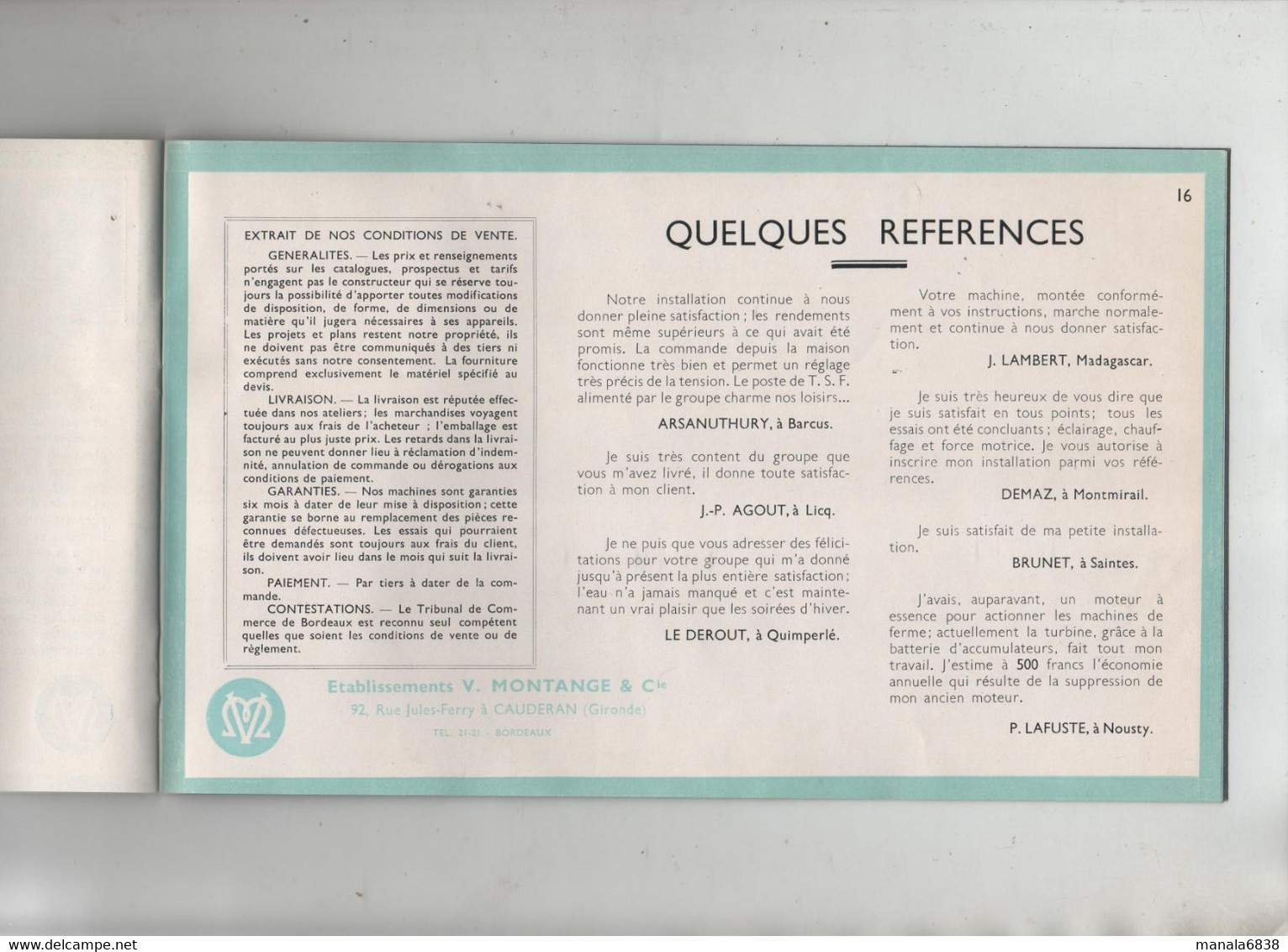 Montange Matériel Hydraulique Turbines Et Groupes Turbo Dynamos Caudéran Bordeaux Lettre Publicitaire - Bricolage / Tecnica