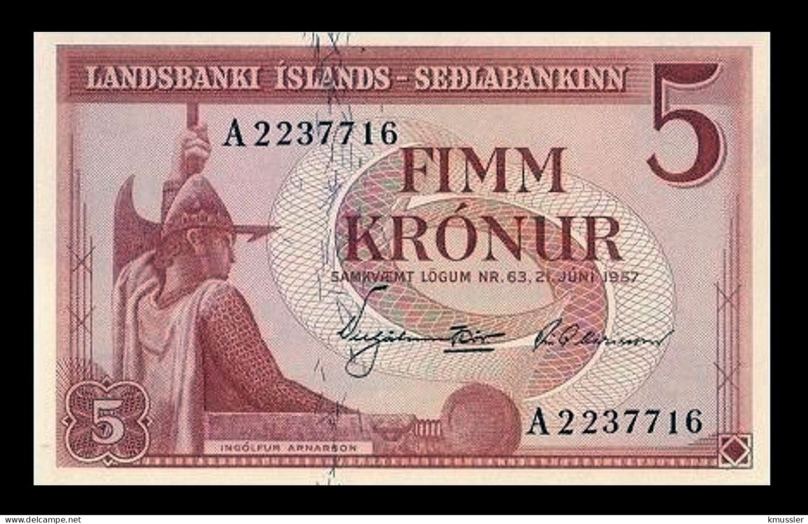 # # # Banknote Island (Iceland) 5 Kronur 1957 UNC # # # - Islandia