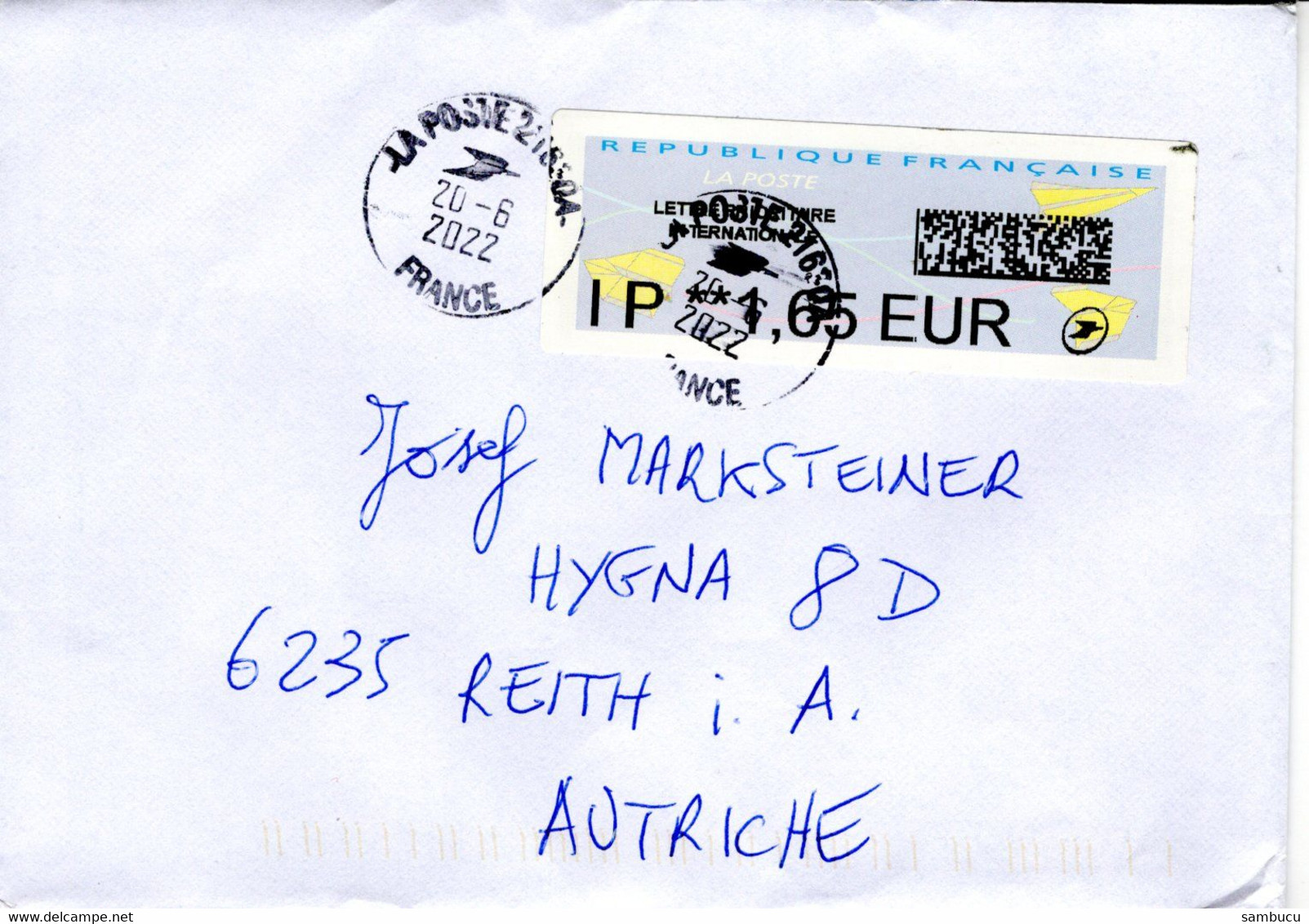 Auslands -Brief Von 06000 Nice Mit 165 Cent Bar Frei 2022 - Briefe U. Dokumente