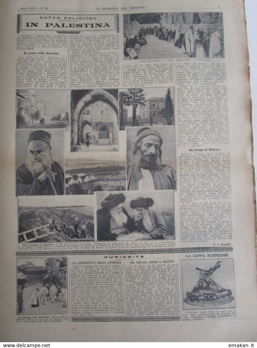 # DOMENICA DEL CORRIERE N 36/ 1929 BOSNIA ORSO AGGREDISCE DONNE / COSTANTINOPOLI / PALESTINA - First Editions