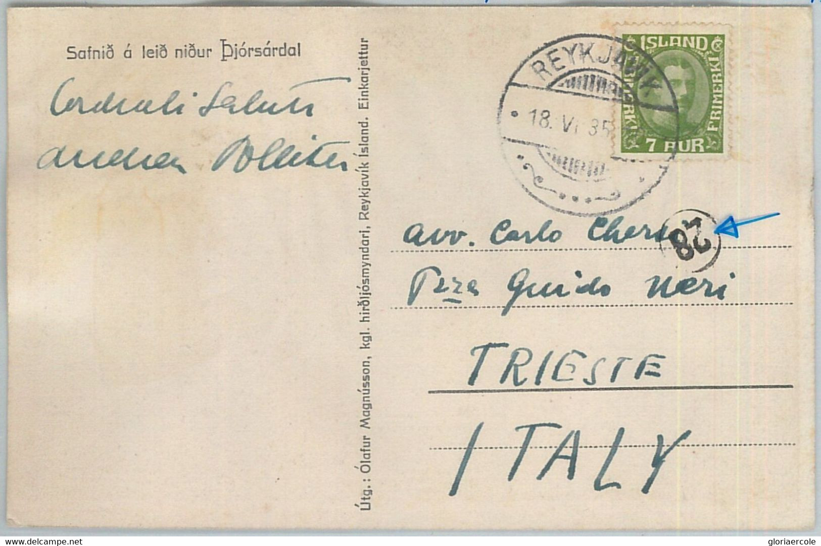 75304 - ISLAND  Iceland - Postal History - POSTCARD To ITALY 1935 - Other & Unclassified