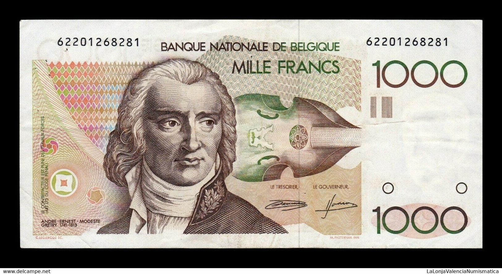 Belgica Belgium 1000 Francs 1980-1996 Pick 144a (3) MBC VF - 1000 Frank