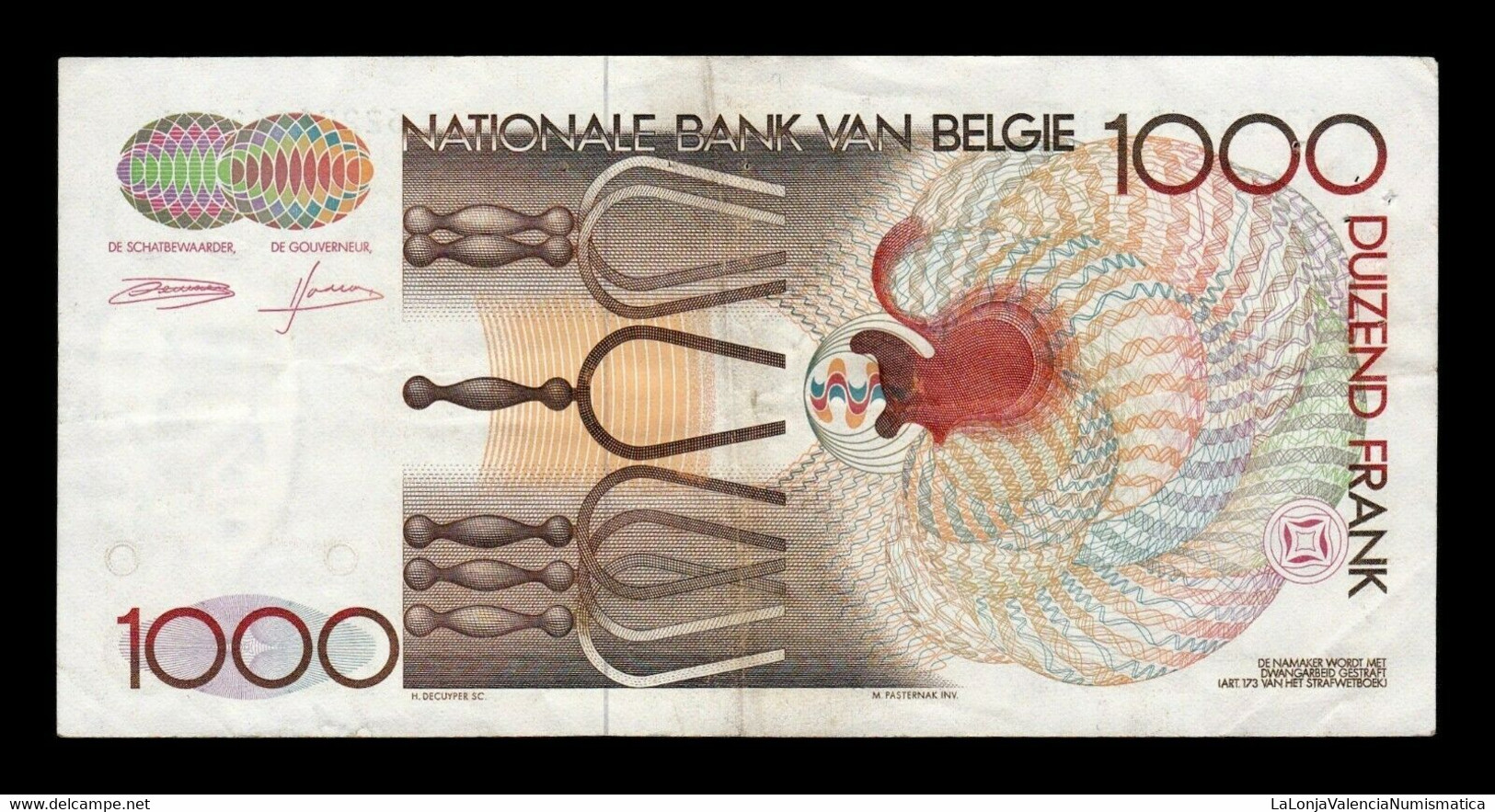 Belgica Belgium 1000 Francs 1980-1996 Pick 144a (3) MBC VF - 1000 Francs