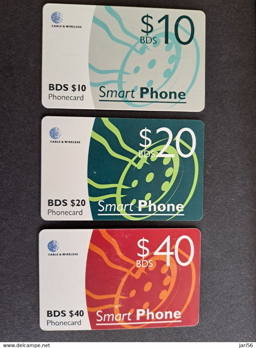 BARBADOS  SERIE 3X  CHIPCARDS $10,-+$20,-+ $40- SMART PHONE  CHIPCARD  Fine Used Card  ** 10303 ** - Barbades