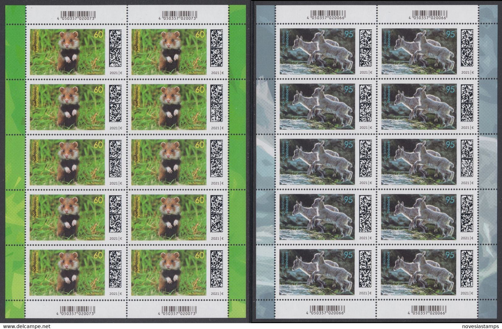 !a! GERMANY 2021 Mi. 3608-3609 MNH SET Of 2 SHEETS (10 Each) - Baby Animals - 2021-…