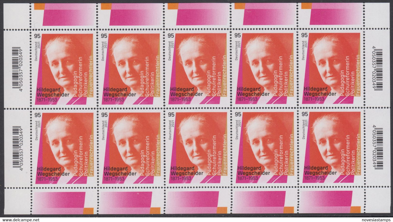 !a! GERMANY 2021 Mi. 3625 MNH SHEET(10) - Hildegard Wegscheider - 2021-…