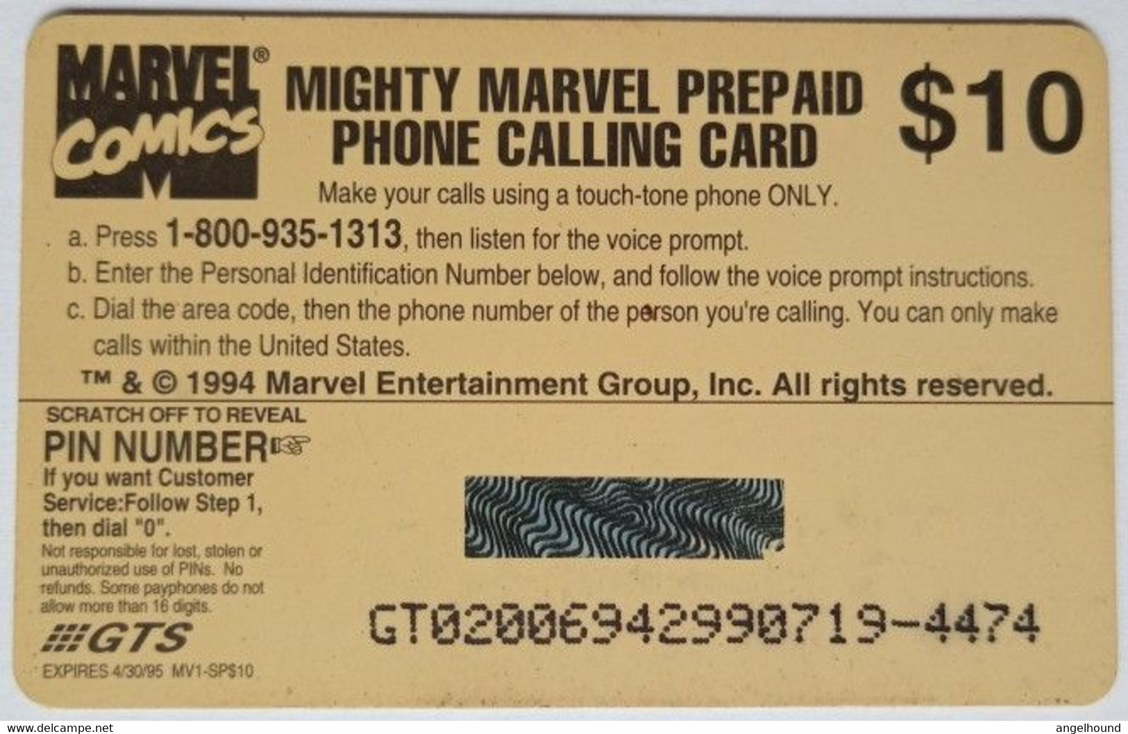 USA GTS Mighty Marvel $10 Prepaid " Marvel Comics Amazing Fantasy Spiderman " - GTS