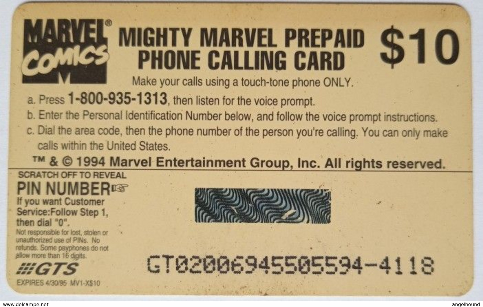 USA GTS $10 Mighty Marvel Prepaid " Marvel Comics X-MEN " - GTS