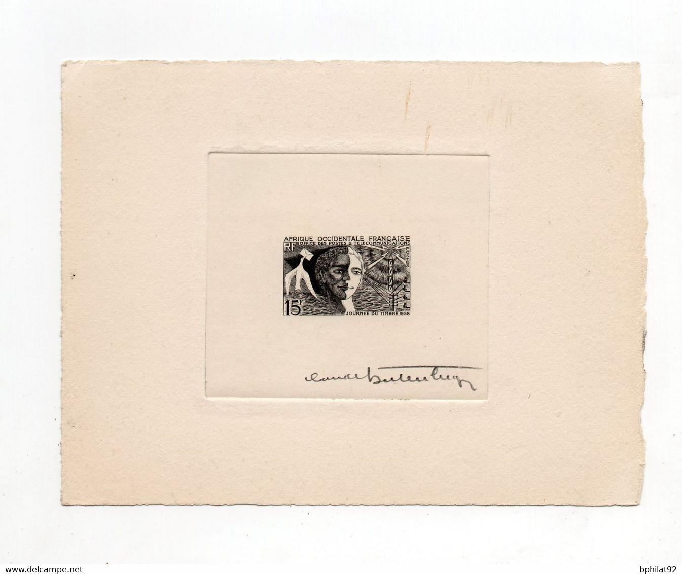 !!! AOF, EPREUVE D'ARTISTE DU N°75 JOURNEE DU TIMBRE SIGNEE PAR LE GRAVEUR - Unused Stamps