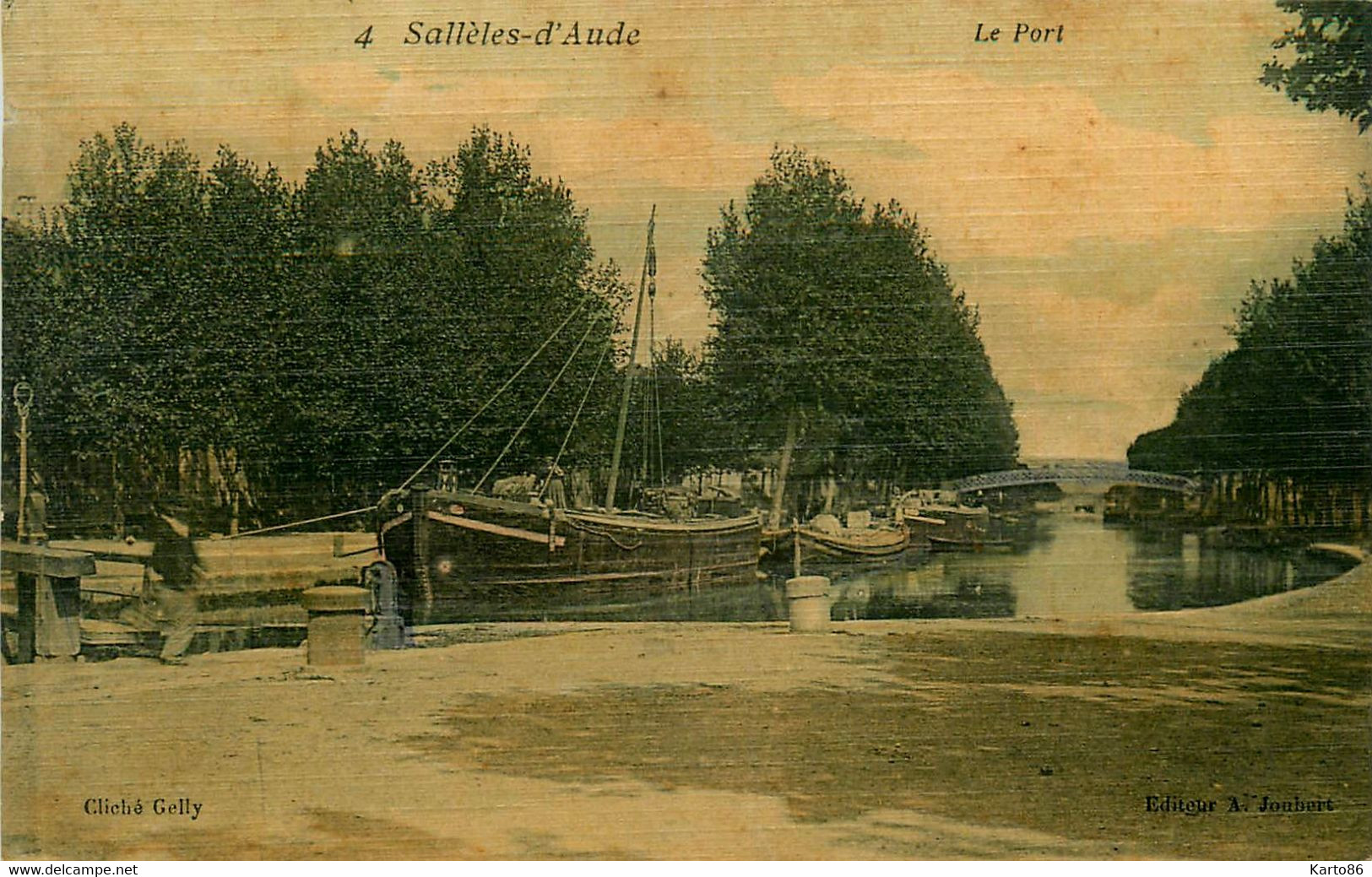 Sallèles D'aude * Vue Sur Le Port * Péniche Batellerie * Passerelle * Cpa Toilée Colorisée - Salleles D'Aude