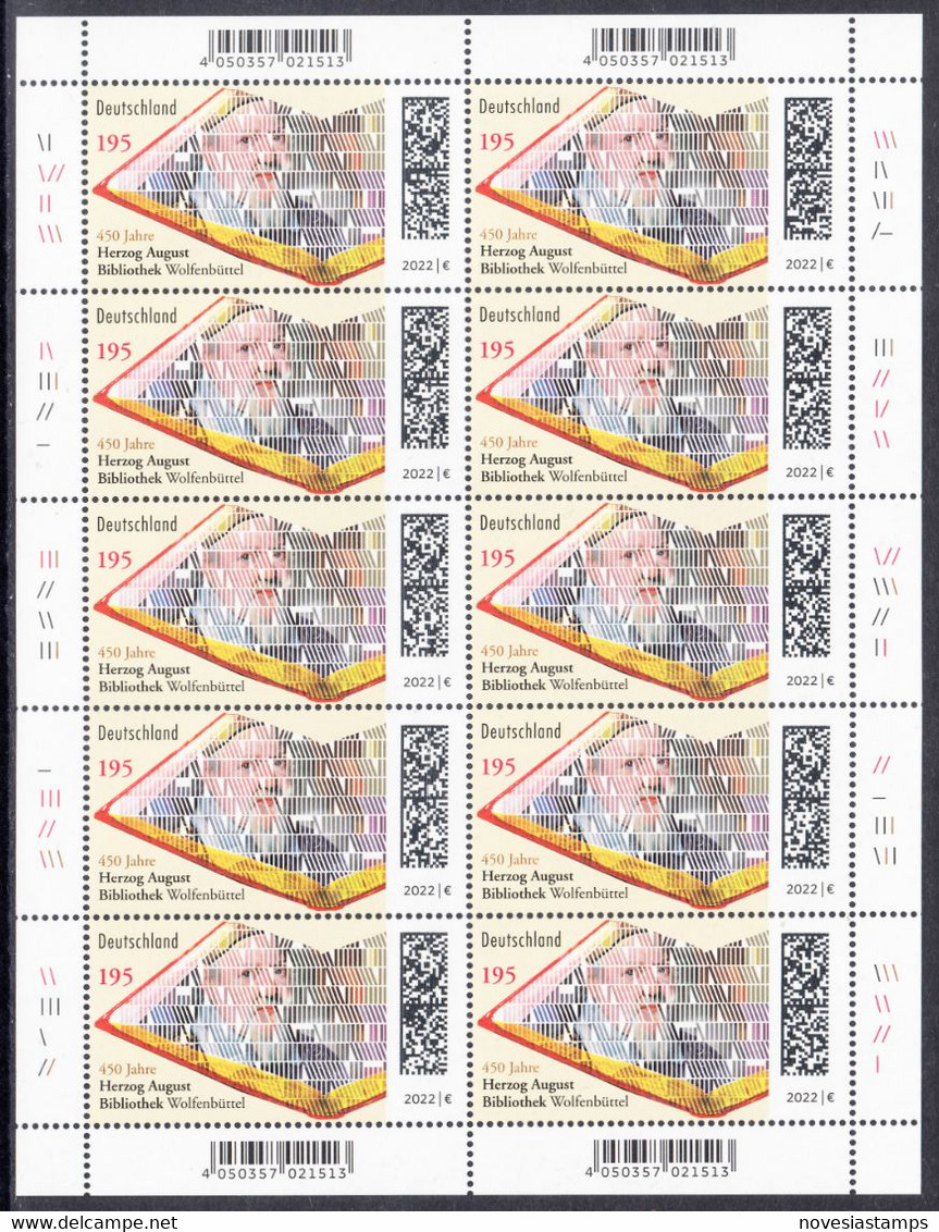 !a! GERMANY 2022 Mi. 3683 MNH SHEET(10) - Herzog-August-Library, Wolfenbuettel - 2021-…