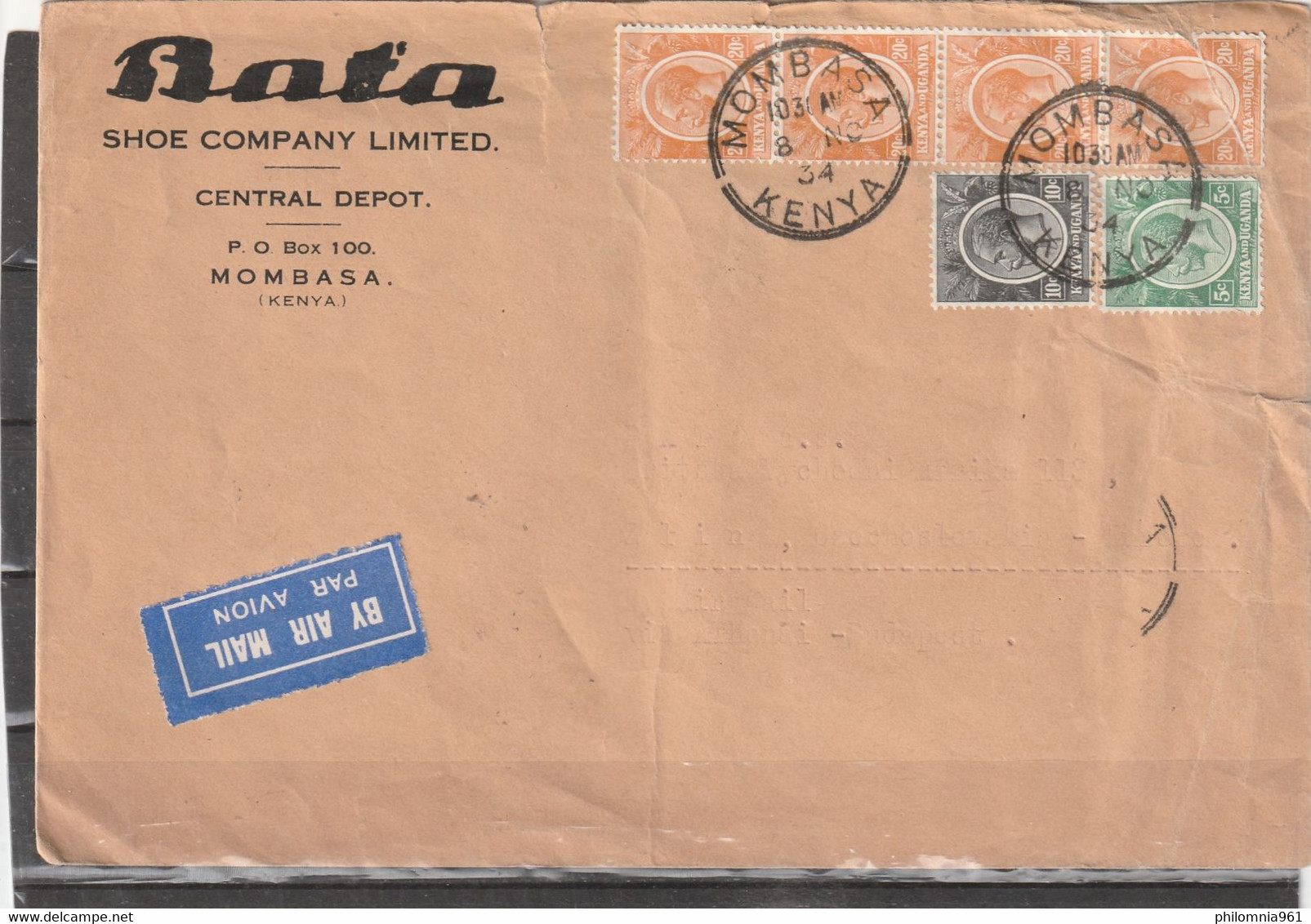 Kenya&Uganda AIRMAIL COVER 1934 - Kenya & Oeganda