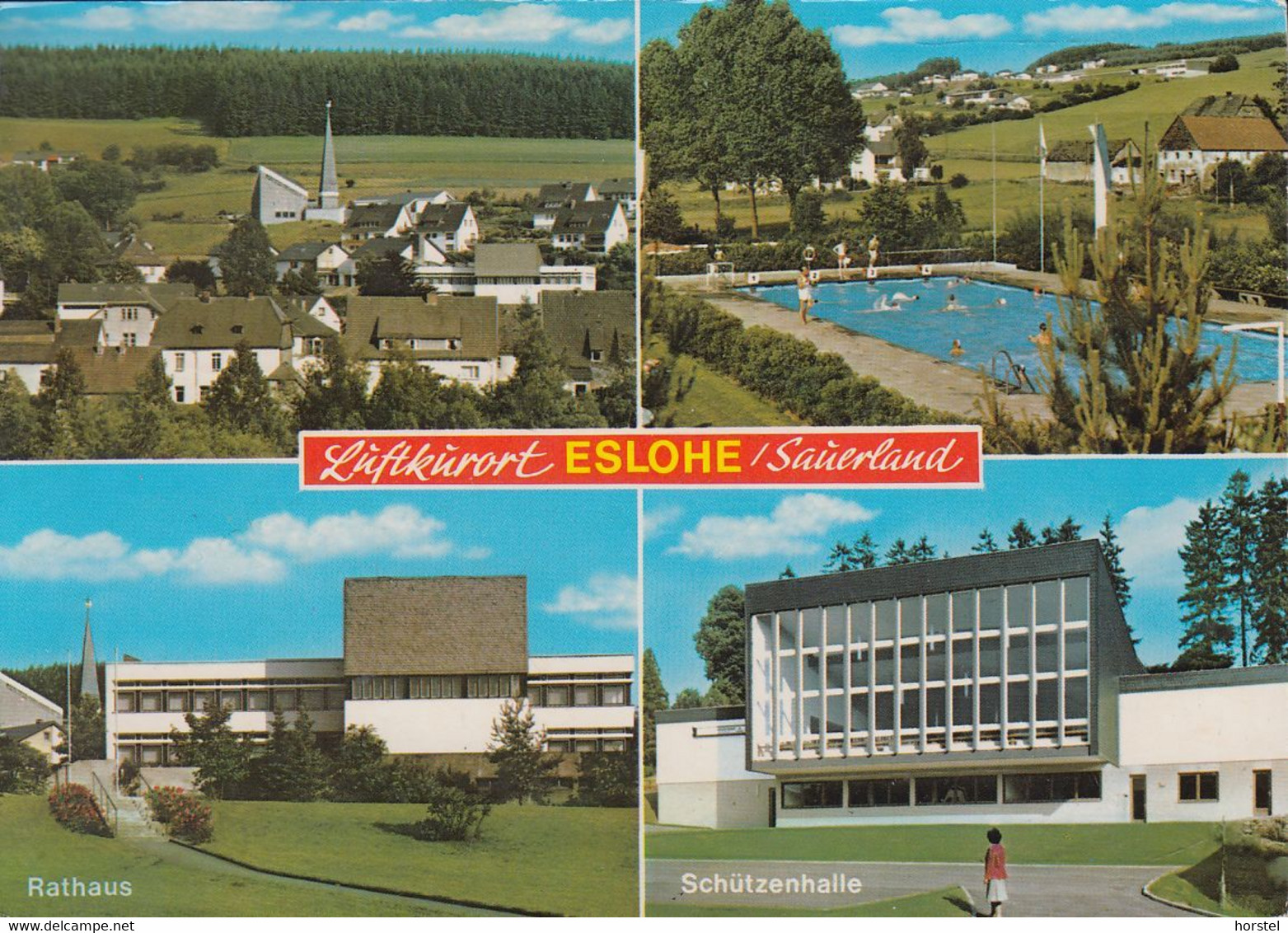 D-59889 Eslohe - Sauerland - Alte Ansichten - Rathaus - Schützenhalle - Schwimmbad - 2x Nice Stamps - Meschede