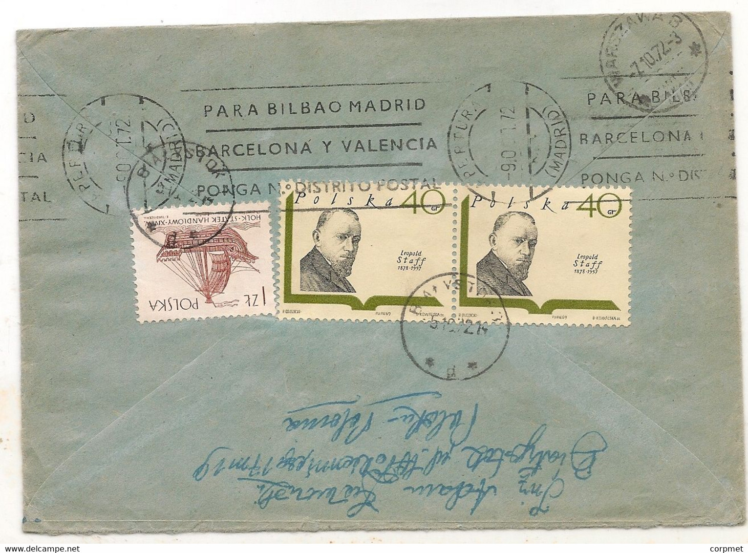 POLAND - 1972 REGISTERED COVER From BIALYSTOK To SPAIN - Tied By Mixed Perf And Imperf COSTUMES FOLKLORIQUES -5 Stamps - Aviones