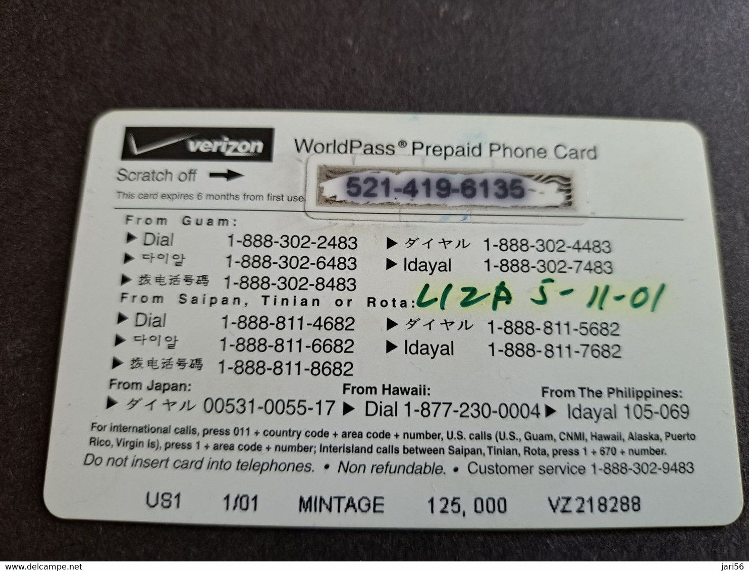 GUAM/ SAIPAN  PHONECARD $10,-   BLACK  Fine Used Verizon  ** 10351  ** - Guam