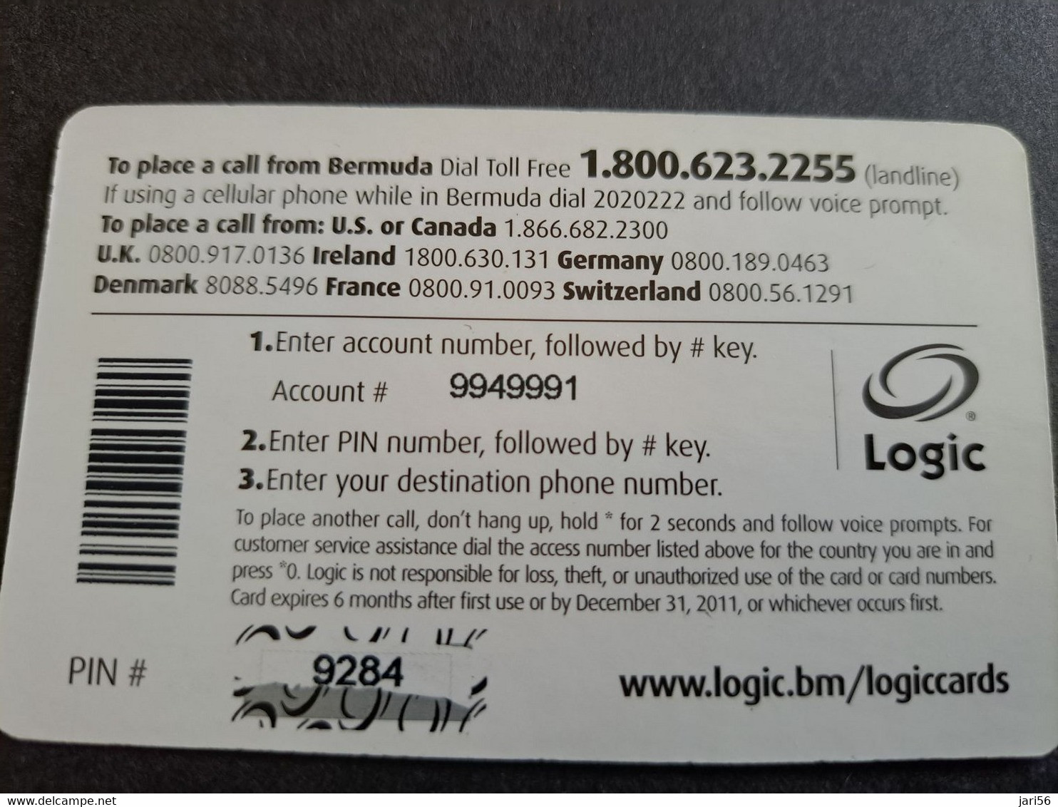 BERMUDA  $5,-  BERMUDA    LOGIC  BERMUDA  MORE TALK TIME       PREPAID CARD  Fine USED  **10354** - Bermudes