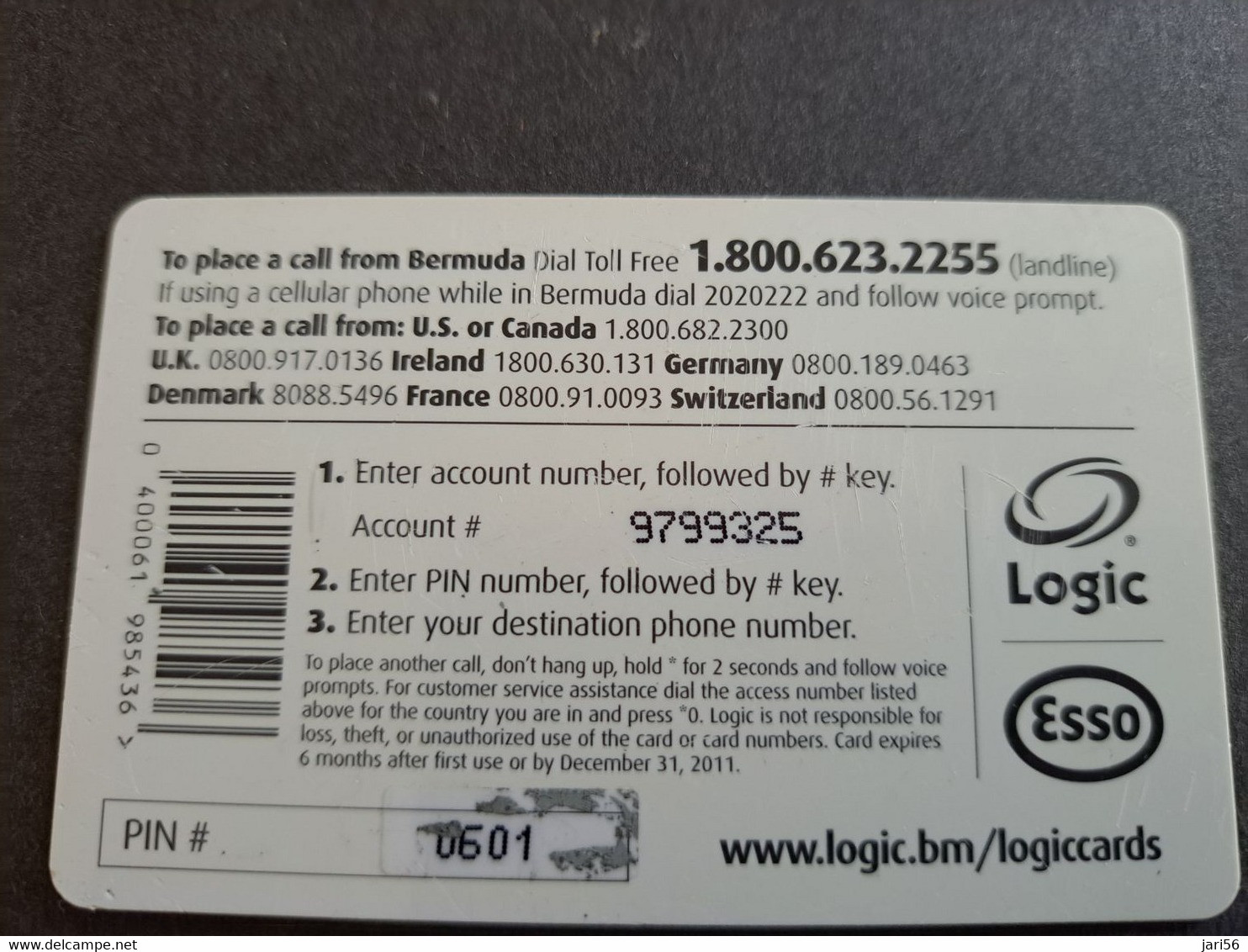 BERMUDA  $5,-  BERMUDA    LOGIC  BERMUDA  MORE TALK TIME / ESSO/       PREPAID CARD  Fine USED  **10355** - Bermude