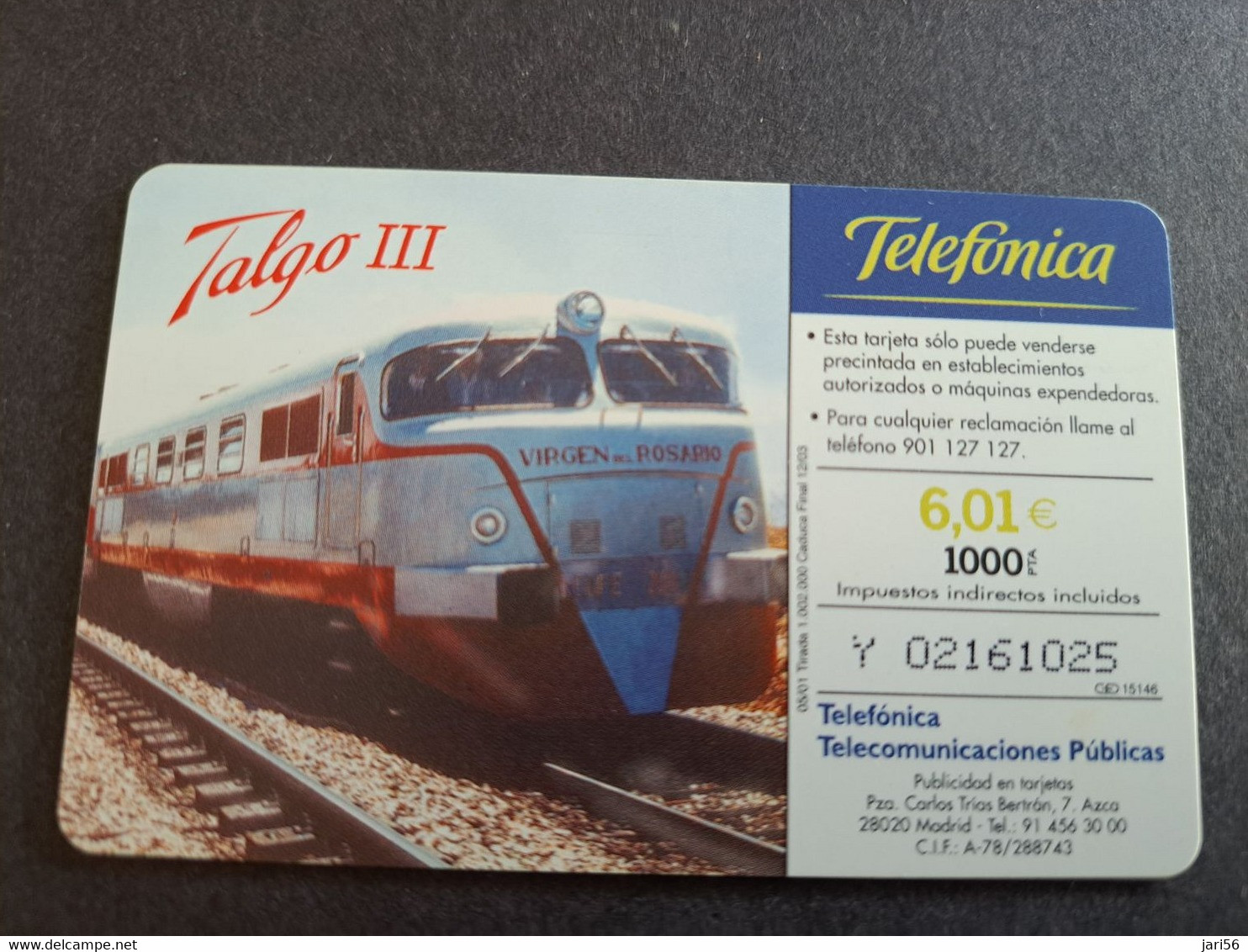 SPAIN/ ESPANA   1000pta TRAIN   TALGO 3  Nice  Fine Used  CHIP CARD  **10357** - Private Issues