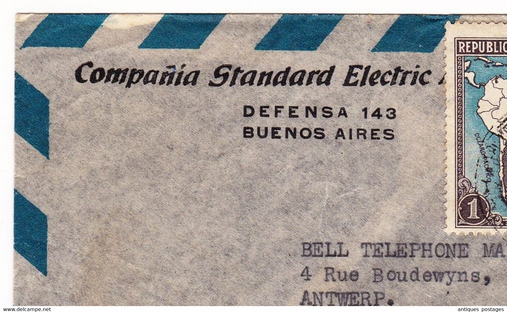 Certificada 1936  Buenos Aires Argentine Argentina Anvers Belgique Compañia Standard Electric Argentina Via Aérea