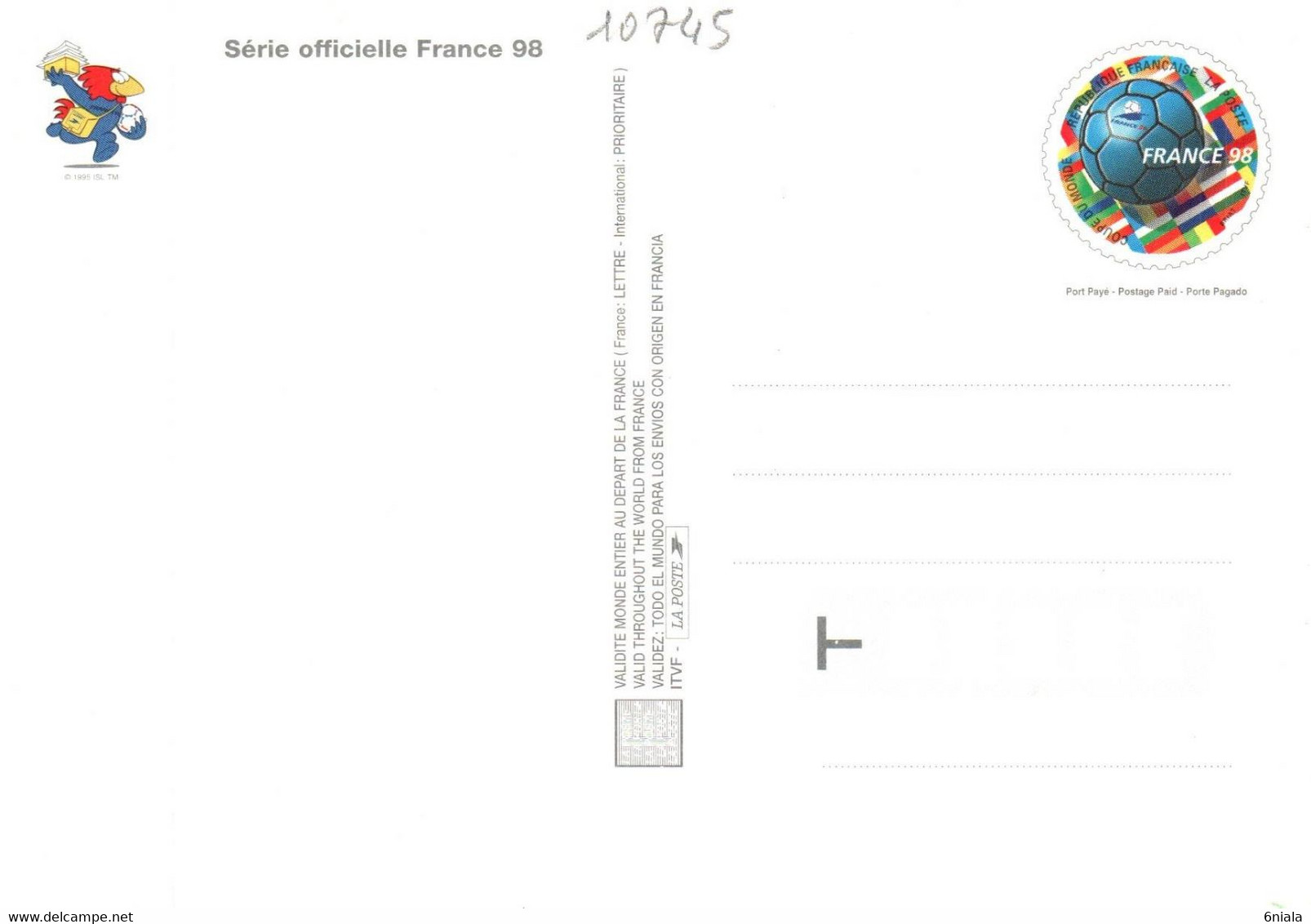 Carte Autocollante  Footix    FOOTIX Série Officielle France 98 Mascotte Coupe Du Monde   (recto-verso) Football - Football