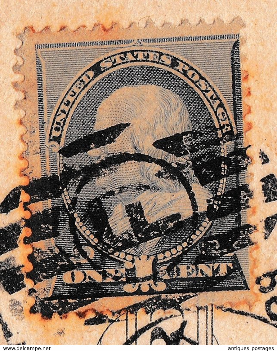 Postal Stationery 1889 One Cent Thomas Jefferson New York USA Bruxelles Belgique Henri Lamerlin Librairie