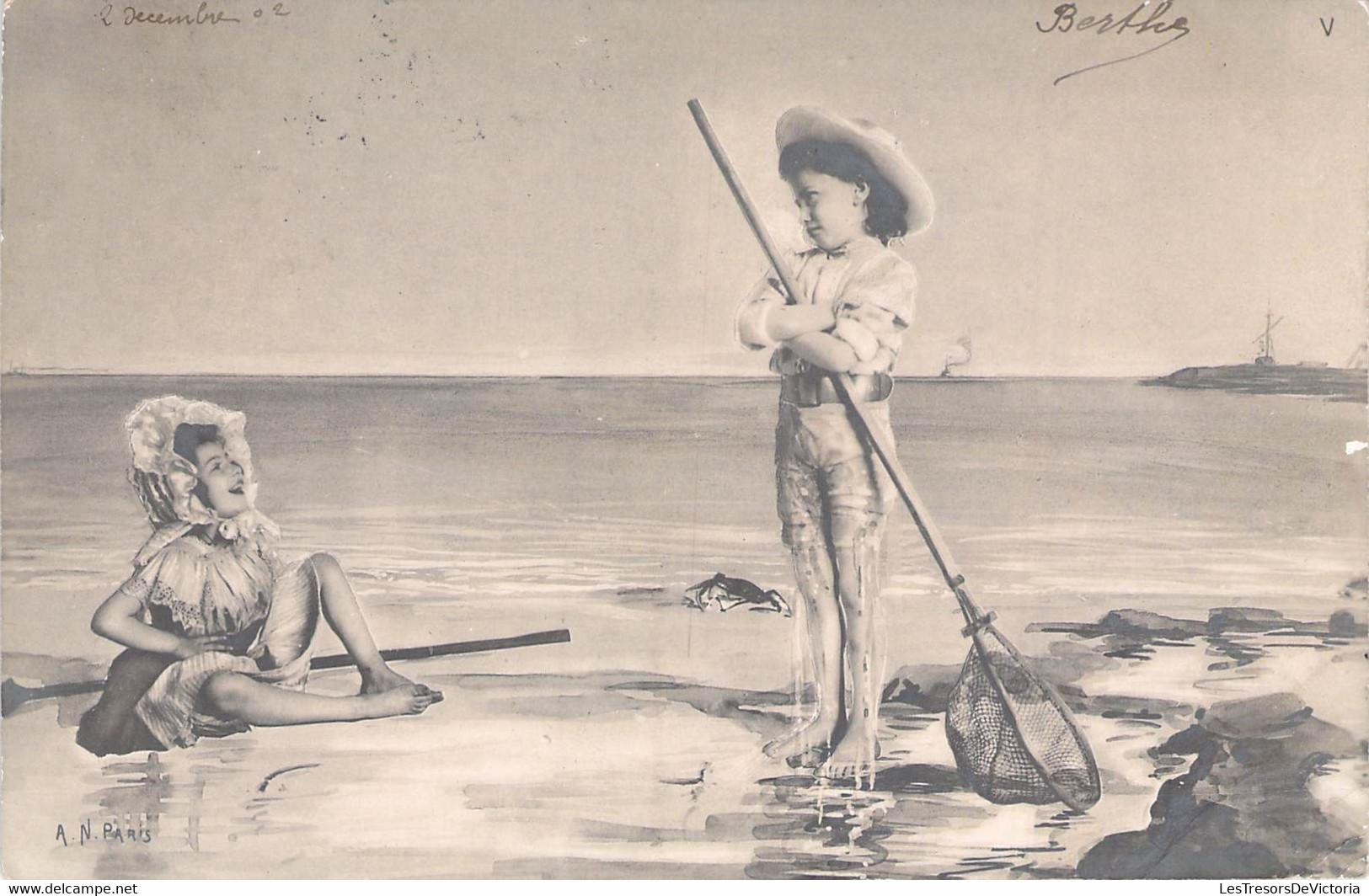 CPA Enfants à La Pêche Aux Crabes - épuisette - Dos Simple - 1902 - Fishing