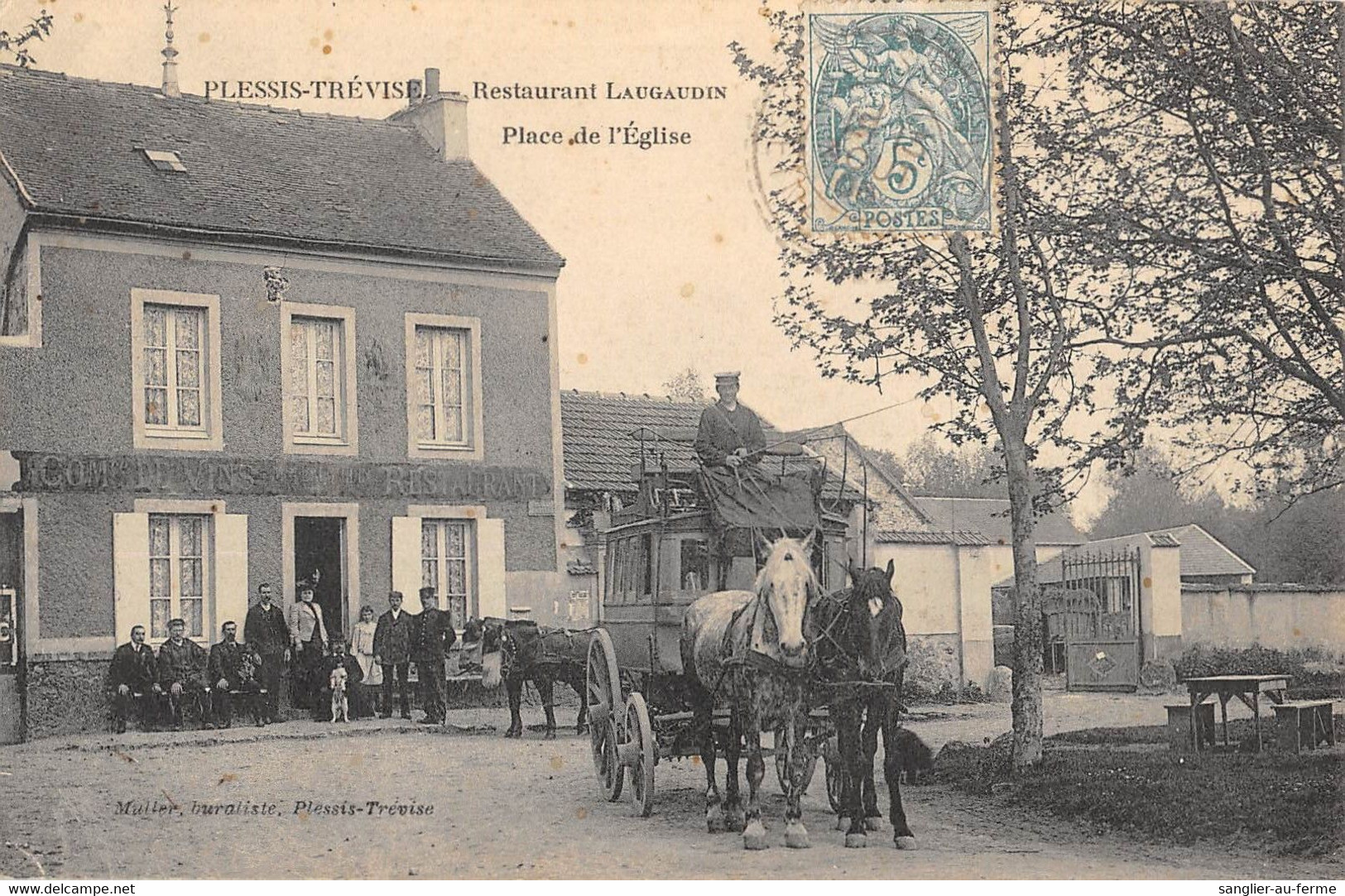 CPA 94 PLESSIS TREVISE RESTAURANT LAUGAUDIN PLACE DE L'EGLISE (diligence - Autres & Non Classés