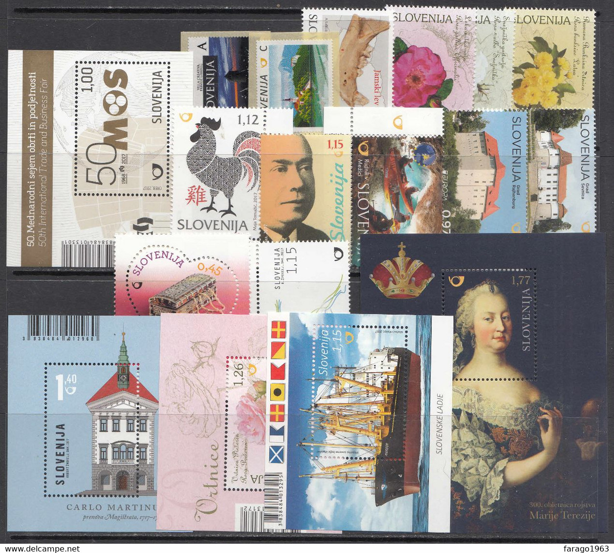 2017 Slovenia 18 Different Stamps & Sheets At 75% Of Face Value MNH - Eslovenia