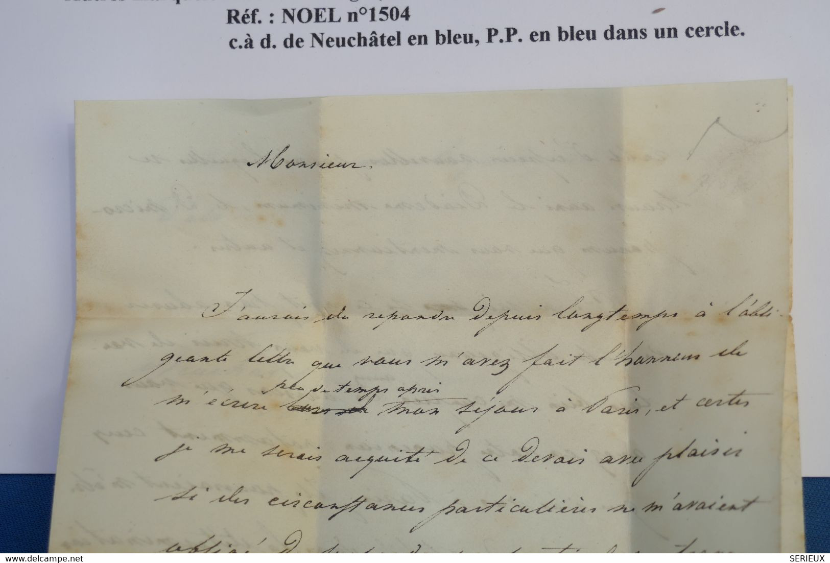 AY1 SUISSE  BELLE LETTRE 1838 NEUCHATEL A PARIS   +A.E.D.+ AFFRANCH.  INTERESSANT - ...-1845 Voorlopers