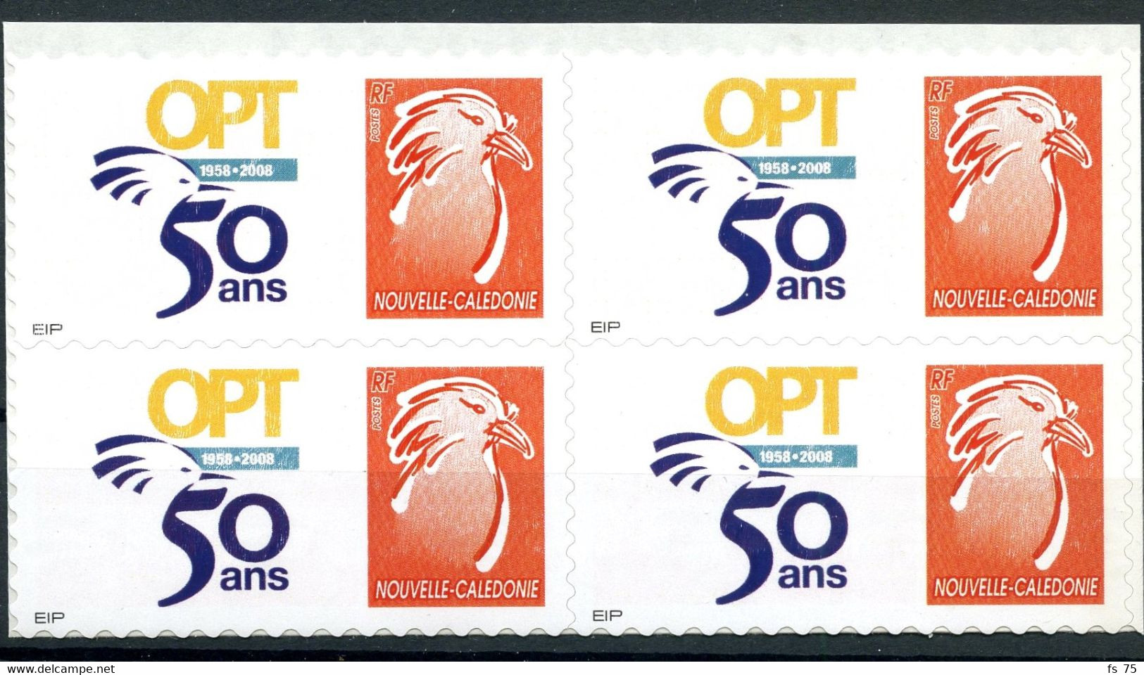 NOUVELLE CALEDONIE - N°1051 / 1052 - BLOCS DE 4 - TIMBRES PERSONNALISES ADHESIFS - CAGOU, LOGO "OPT" - Nuovi