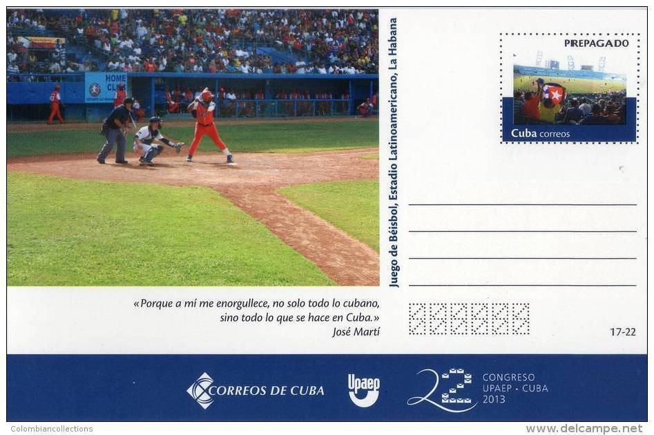 Lote TP17, Cuba, 2013, Entero Postal, Postal Stationary, Upaep, Juego De Beisbol, Baseball, Estadio, Stadium, Post Card - Tarjetas – Máxima